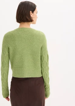 Femme bonprix Maille|Pulls & Gilets|Veste bomber en maille torsadée avec laine