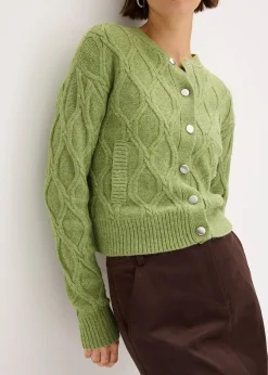 Femme bonprix Maille|Pulls & Gilets|Veste bomber en maille torsadée avec laine