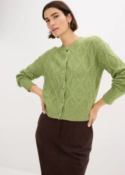 Femme bonprix Maille|Pulls & Gilets|Veste bomber en maille torsadée avec laine