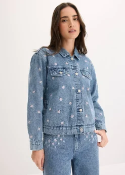 Femme bonprix Vestes & Manteaux|Veste en jean avec fleurs brodées