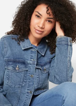bonprix Veste en jean extensible, coupe boyfriend|Femme Vestes & Manteaux